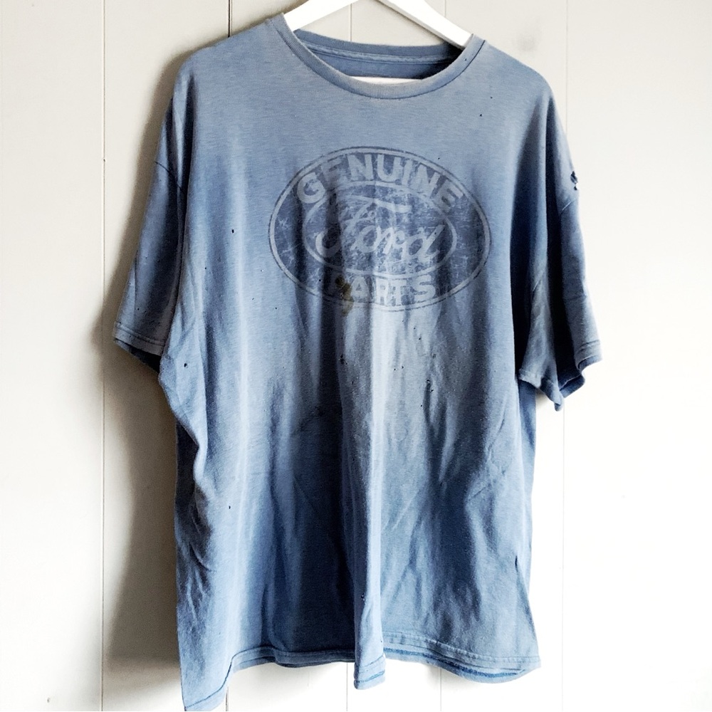 FORD Vintage Blue Distressed Stained Ford Motor Co Logo Graphic TShirt XXL